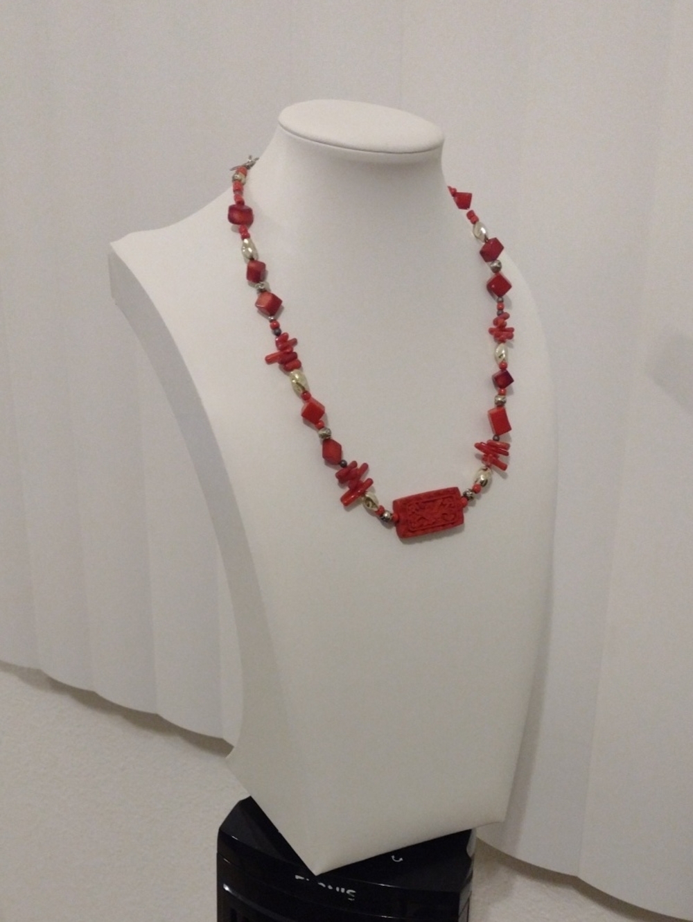 Carved Red Coral Statement Necklace for Women